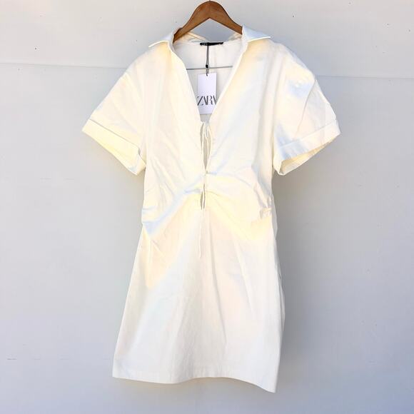 New Zara Cream White Mini Cut Out Dress Casual Bridal XXL 2XL Extra Large - Picture 4 of 9